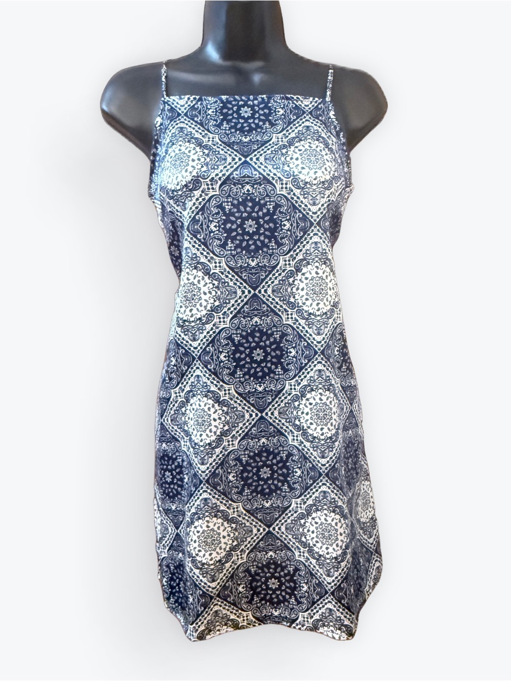 Birch and Stone Navy Tile-Print Spaghetti Strap Mini Dress